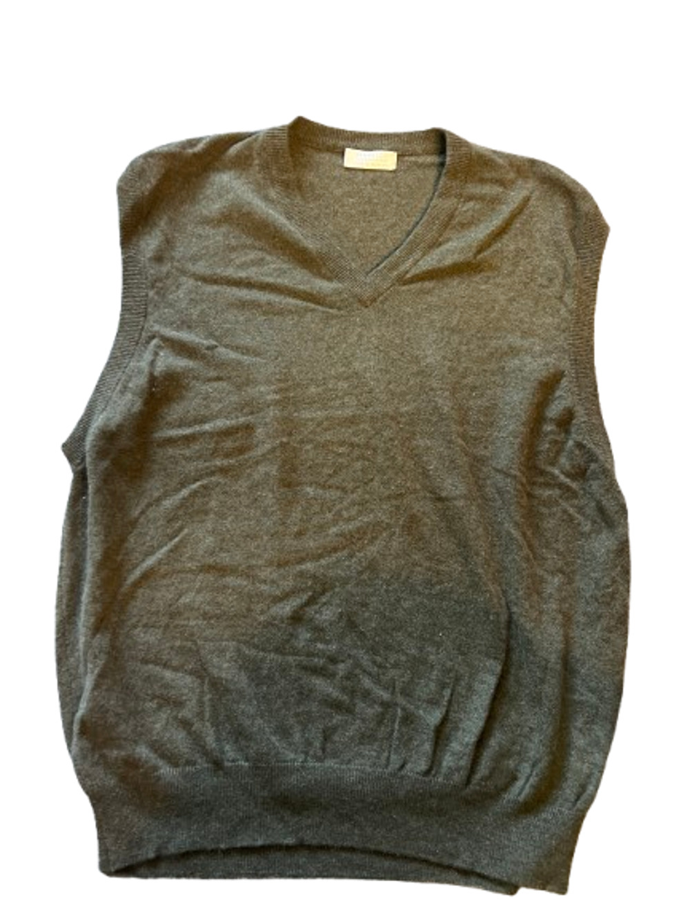 Hawick Mens Gray 100% Cashmere V Neck Sleeveless Knitwear Vest Sweater Size L